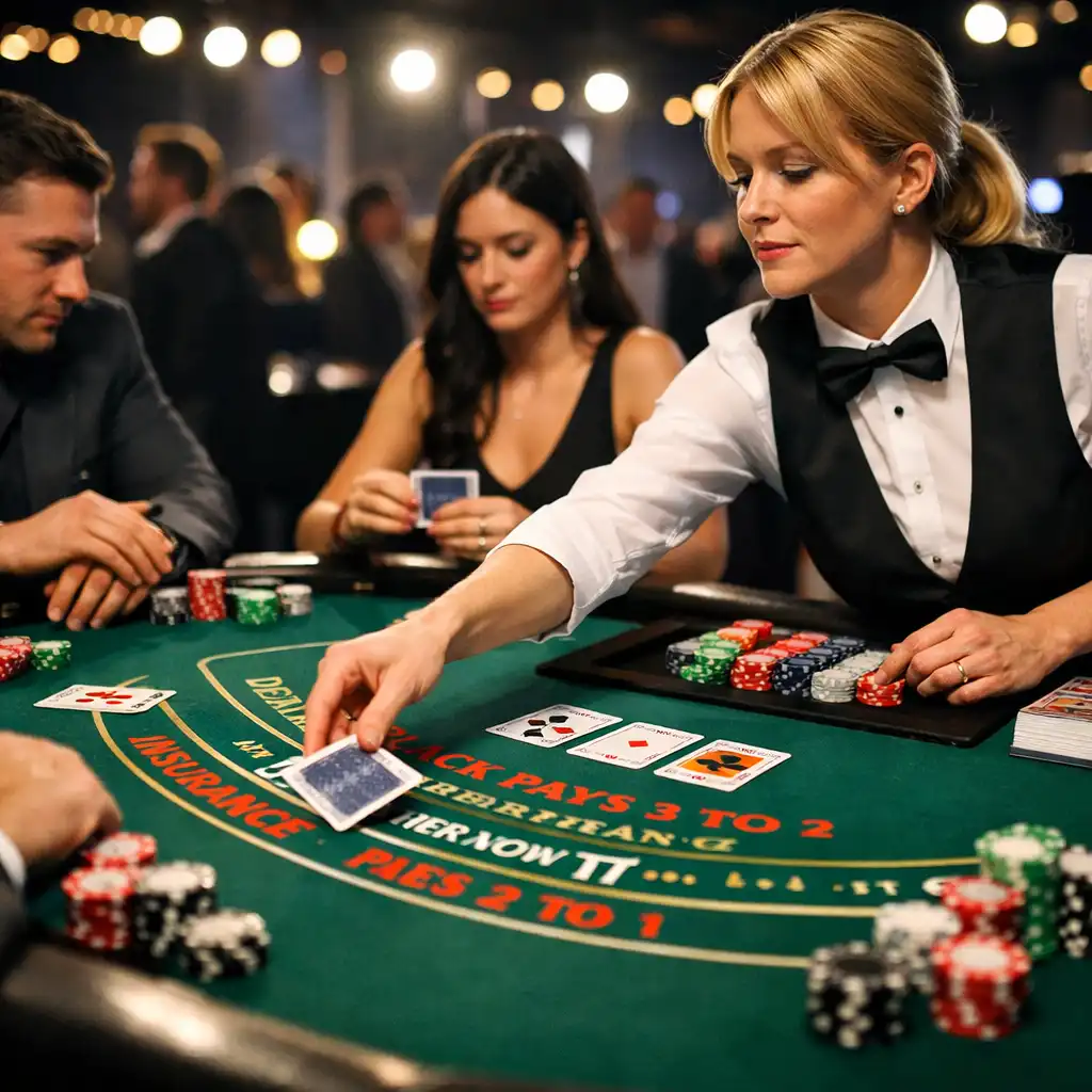 Goście grający w blackjacka podczas dynamicznego eventu kasynowego