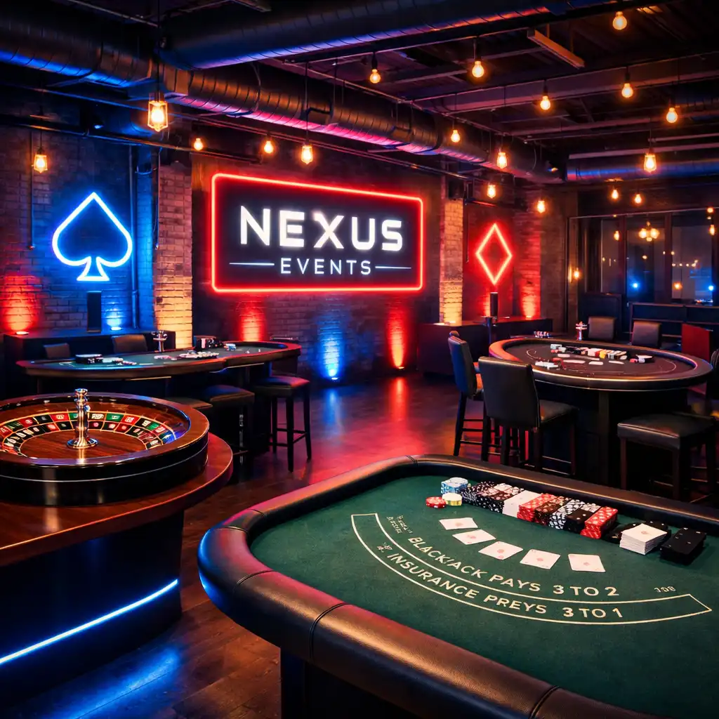 Nowoczesne stanowiska mobilnego casino przygotowane na event firmowy