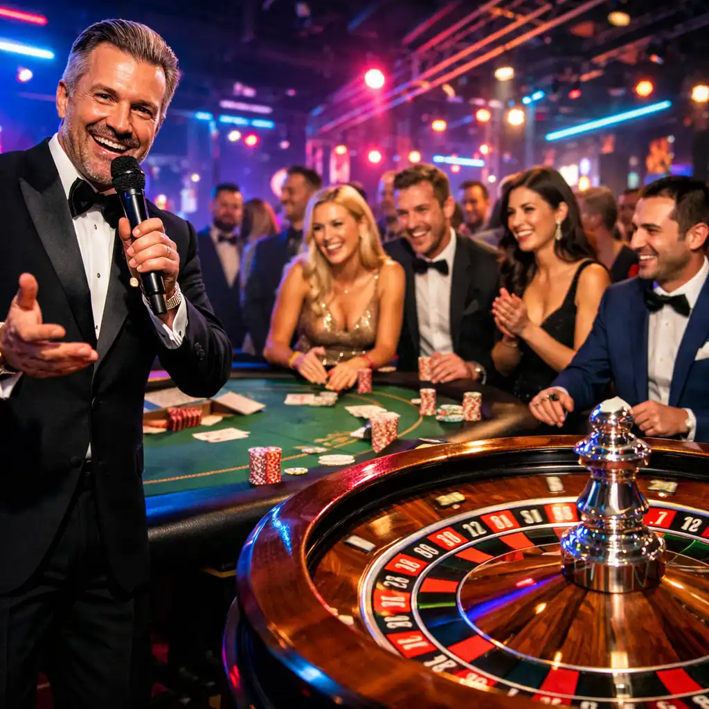 Mobilny stół do ruletki i blackjacka podczas eventu firmowego prowadzonego przez RAVINDER PAUL DOLE